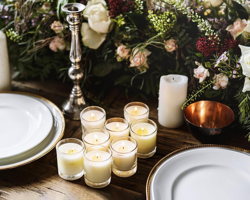 BERYSCEN Set of 12 White Votive Candles, Clear Glass Filled Unscented Soy Wax Candle for Home Décor Weddings Spa Holidays Party and DIY - Image 3